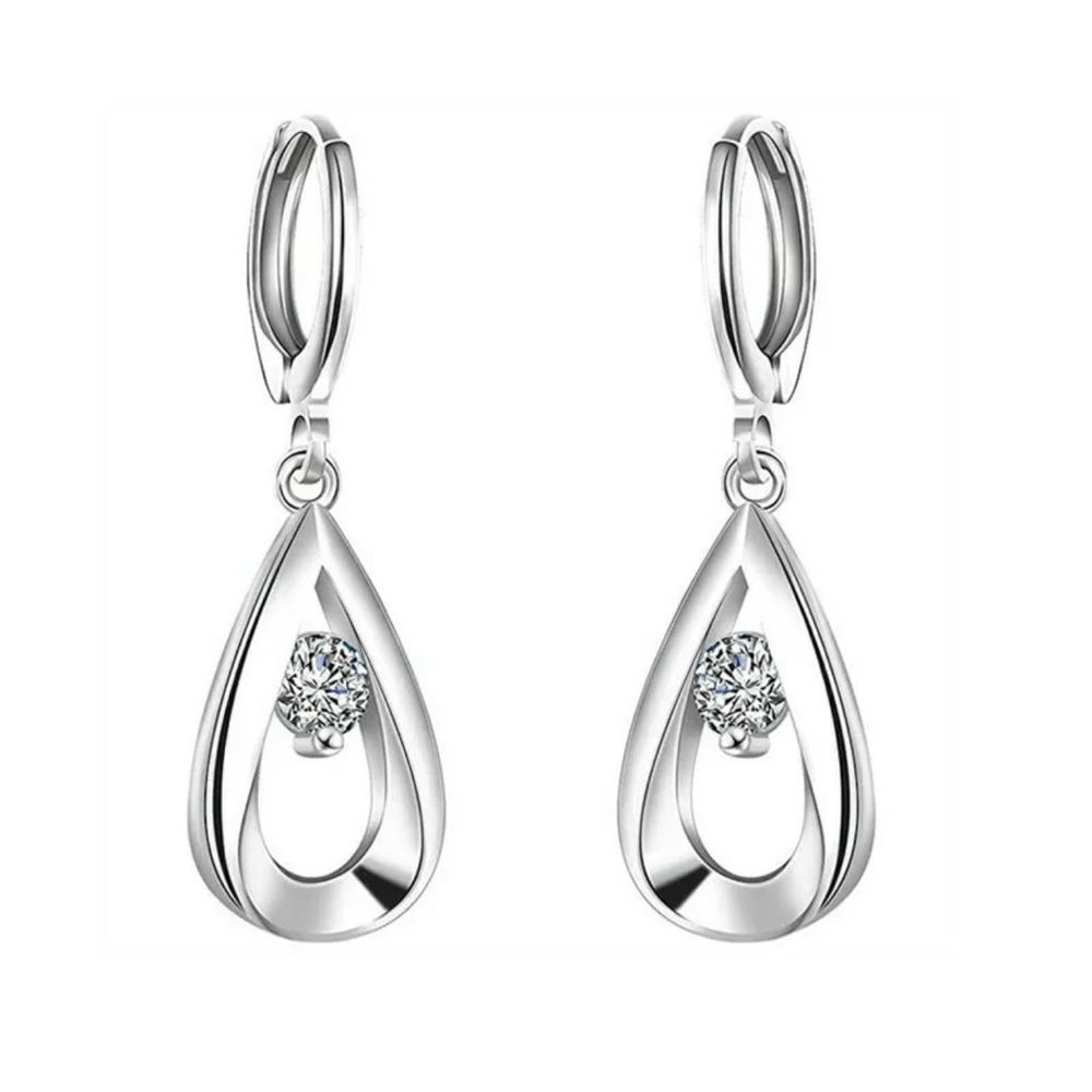 Fashion  Silver Hoop Earrings for Women Wedding Jewelry Cubic Zirconia - Picture 2 of 3